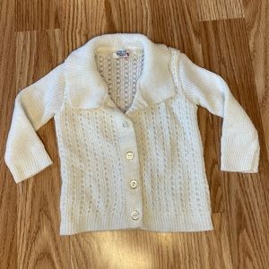 VINTAGE 70s CRADLE KNIT CREAM COLLARED BUTTON UP SWEATER SIZE NEWBORN BABY